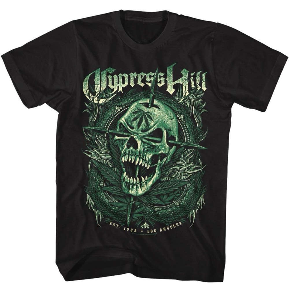 Cypress Hill FANGS GREEN SKULL Unisex Black Shirt - XXL